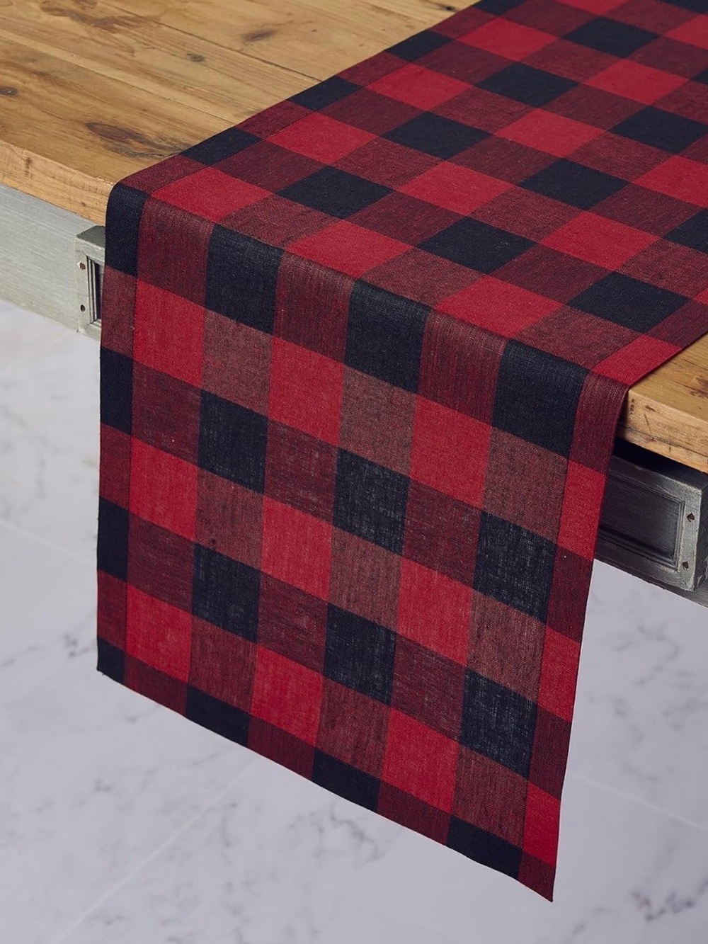 Red and Black Buffalo Plaid Table Runner, 14”x36” - Picture 2 of 3